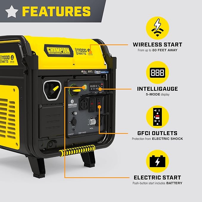 Champion Power Equipment 11,000-Watt Wireless Remote Start Home Backup Portable Inverter Generator with Quiet Technology and CO Shield
