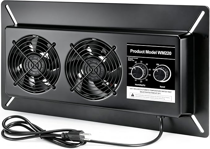WARMOASIS 220 CFM Crawl Space Vent Fan with Dehumidistat & Thermostat, Dual Knobs for Speed & Humidity Control, 3000 RPM, Reduces Indoor Radon, Humidity & Odors, High-Efficiency Ventilation