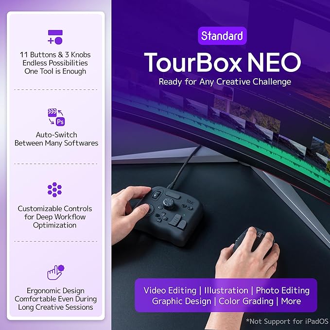 TourBox NEO - Customizable Editing Controller, Video Photo Color Grading Speed Editor, Mac/PC Intuitive Control Productivity for Adobe, Davinci and More, Programmable Keyboard Set with Cable and Bag