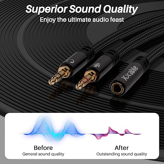 Kxable Headphone Splitter for Computer, 3.5mm Female to Dual 3.5mm Male Audio Splitter Cable, Stereo Jack Earphones Headset to PC Laptop Adapter, 1/8inch 2-in-1 Y Separator Aux Dongle Converters, 1FT