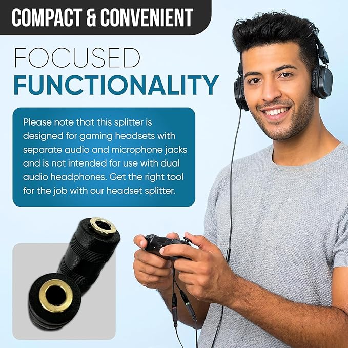 Tempting Table 3.5 mm Headphone Jack to Two 3.5 mm Speaker and Headphone AUX Audio Cable Splitter, Black