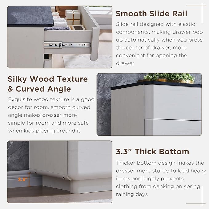 JXQTLINGMU 9 Drawer Dresser for Bedroom, 52" Wide Modern Wood Dressers with Push-to-Open Drawers for Closet Storage, Chest of Drawers TV Stand for Living Room & Hallway, Curved Profile, White Oak