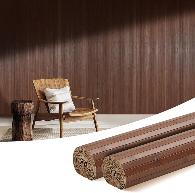 OUZUGIE 2 Pack 96x24 Inch Natural Bamboo Wall Panel – Coffee Pole Wrap Paneling for Walls, Ceilings, Cabinets, Furniture – Ideal for Bedroom, Living Room & Office DIY Decor