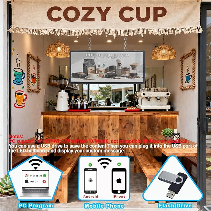 P6 Programmable LED Sign 40"x17", Outdoor Waterproof Digital Message Board with WIFI Control, Custom Text/Image/Video for Business Advertising