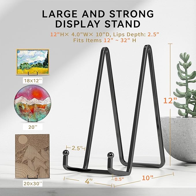 IPAME 12 Inch Large Plate Stands for Display - Metal Picture Frame Easel Stands for Plates, Books, Platters, Plaques, Decor (2 Pack)