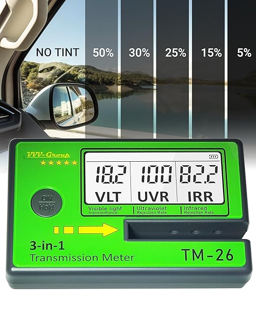 Digital Car Window Tint Meter TM-26 / Side Window Tint, Sun Control Film, VL/UV/IR Transmittance Detection, Tester Meter Gauge (Without PU Case)