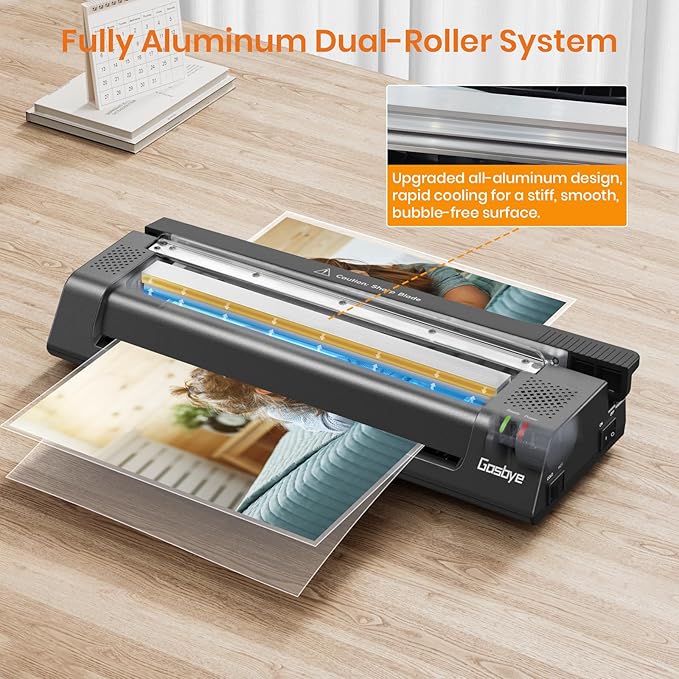 Gasbye Laminator Machine, 13-Inch Thermal Laminator with Steel Paper Cutter, 13 Laminating Pouches, Corner Rounder, Jam Release Button for Home, Office, School, Teachers, Personal Use, Black
