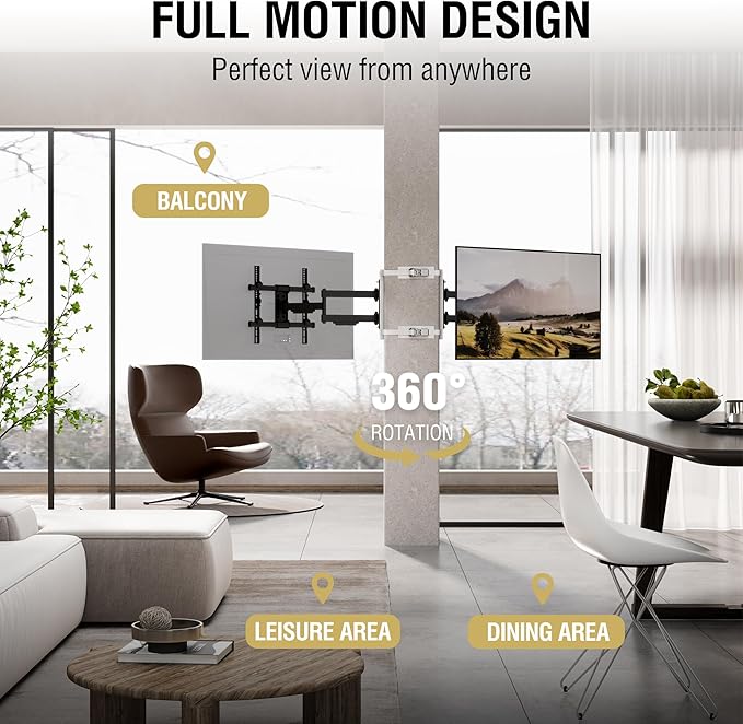 CondoMounts CLMTVA1144 Full Motion Small Pillar | Gazebo TV Mount | Round & Square TV Post Mount | NO Drill | Holds 80lbs | Fits 32-in. to 70-in. | Fits 4-in. to 12-in. Post | White Strap