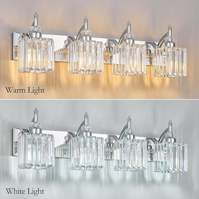 BBLLWJ Modern Bathroom Vanity Light 4-Light Chrome Crystal Light Fixtures Over Mirror for Bathroom Wall Sconce