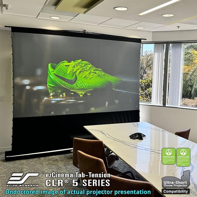 Elite Screens ezCinema Tab-Tension CLR 5, 123-inch Portable Floor-Rising UST Projector Screen, 16:9 ALR Ceiling Light Rejecting Tab-Tension Scissor-Backed Manual Pull-Up+Carry Bag, Black- FT123UH-CLR5
