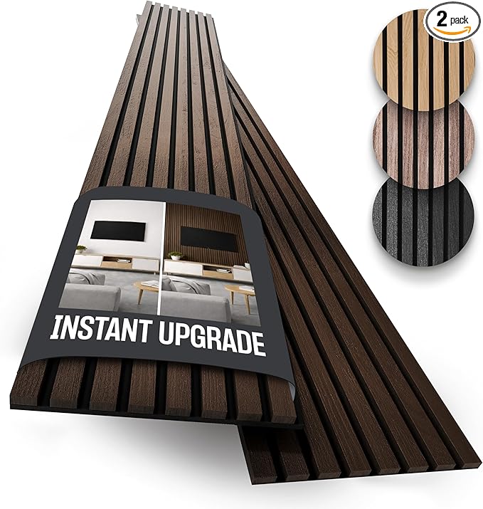 2-Pack Acoustic Wood Slat Panels - Soundproof Wall Paneling for Interior Decor
