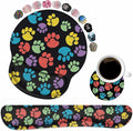 Keyboard Wrist Rest and Mouse Pad Wrist Support Set with Coasters, Non-Slip PU Base Ergonomic Gaming Mousepad for Home Office Working Studying Easy Typing & Pain Relief, Colorful Dog Paw Print