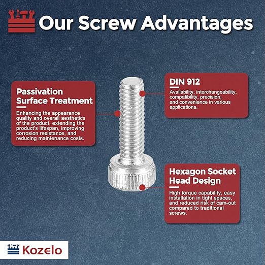Kozelo 100pcs Socket Head Cap Screws - [M3-0.5 x 10mm] 304 Stainless Steel Allen Socket Drive for Electrical Motor 3D Printing Fan Engine Replacement Use, Silver