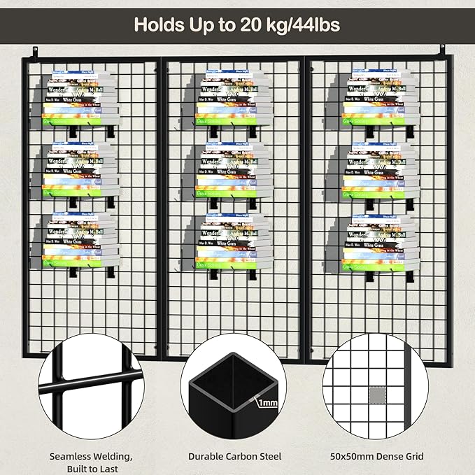 ztysn 3pcs Grid Wall Panels Display Stand -Wire Grid Hanging Rack with 30 Hooks, Freely Assembled Art Display Panels/Workshop Wall Mount Storage Rack Garage Organization