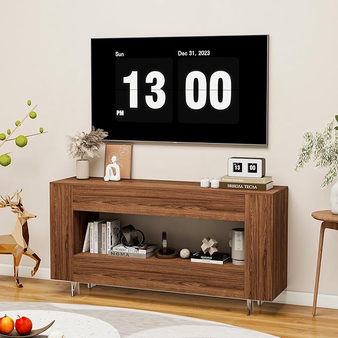 Vavkorkula TV Stand for 65 Inch with 2 Large Drawers & Hidden Storage Cabinets, Modern Farmhouse Entertainment Center Television Stands for Living Room Bedroom, Walnut
