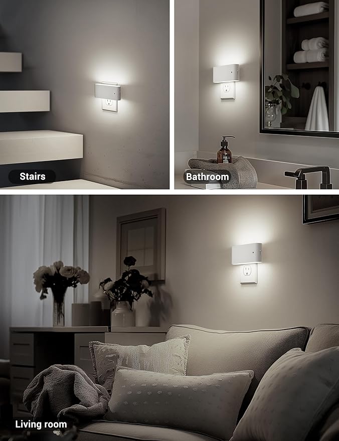 JandCase LED Night Lights Plug into Wall, Night Light with Dusk to Dawn Light Sensor, Dimmable Night Light Plug in [2 Pack], 5000K Cool White Nightlight for Bedroom Hallway Kids Room Kitchen