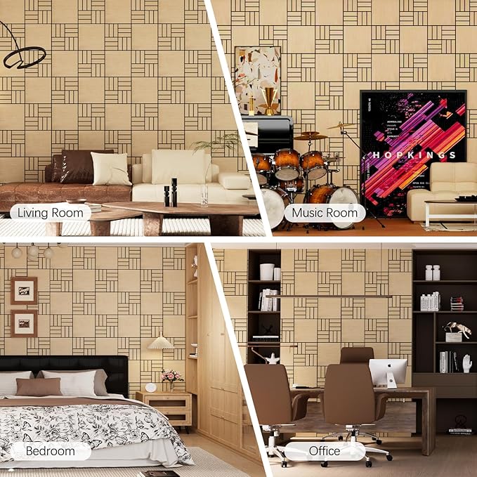 ARMURO 4 Packs Acoustic Wall Panels - Self-Adhesive 3D Wood Slat Wall Panel- Peel and Stick Sound Absorbing Panels for Noise Reducing - Feature Wall Decor for Home & Office