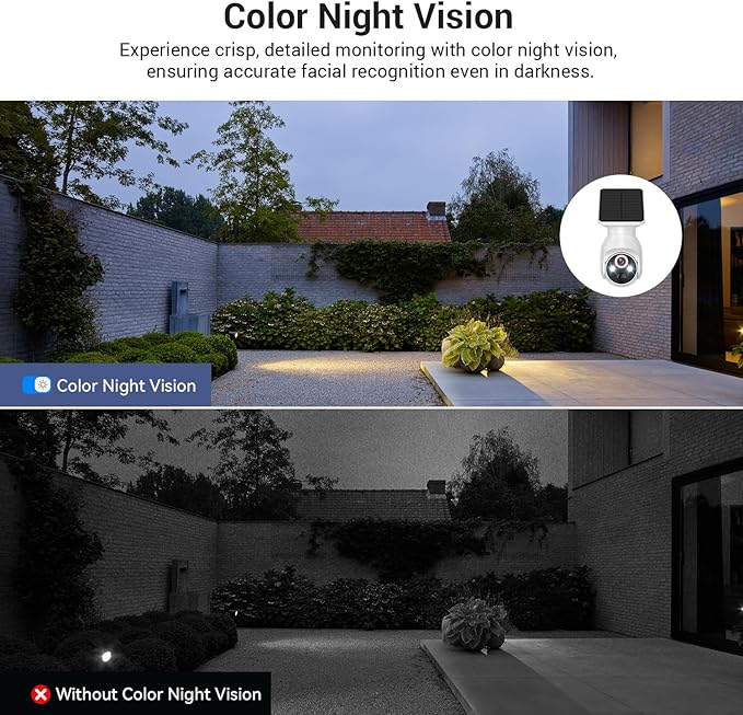 GlowPop 1080p Security Camera Wireless with Solar Panel, 2.4G WiFi Only, AI Human Detection, 2-Way Audio, Color Night Vision, Indoor/Outdoor Surveillance Bullet Cam, Cloud Storage (Sold Separately)