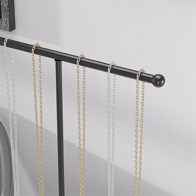 Justsoso Metal T-Bar Necklace Holder Stand, Necklace Hanging Display Stand, Tabletop Jewelry Organizer Stand for Necklace Bracelet Earring Display (Black With Solid Acrylic Base)