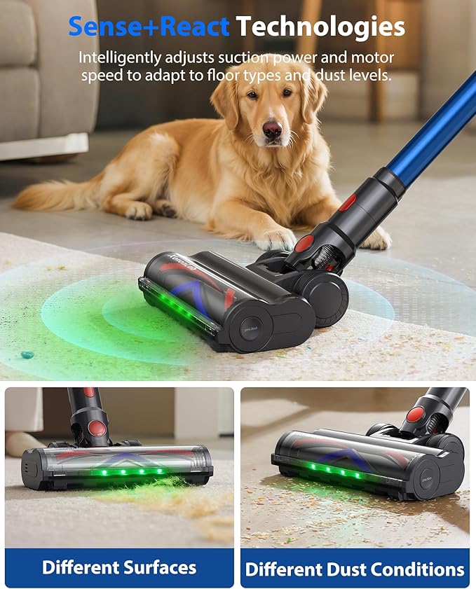 XenonLab Cordless Vacuum Cleaner, 75Mins/55KPa/650W Self-Standing Stick Vacuum Cleaners for Home, Rechargeable, Lightweight, Cone Filtration&Anti-Tangle, for Hard Floor, Carpet, Hardwoods, Pet Hair