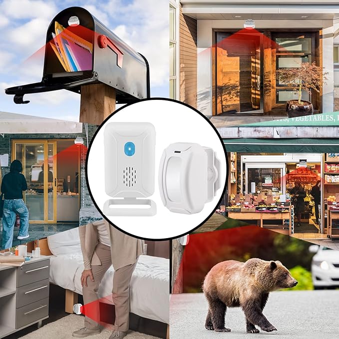 KCMYTONER Wireless Motion Sensor Detector Security Alarm Chime, Motion Sensor Doorbell, Door Chime for Business Entry, Shop Store Office Home Front Door Entry, 1 Receiver 2 Motion Sensor