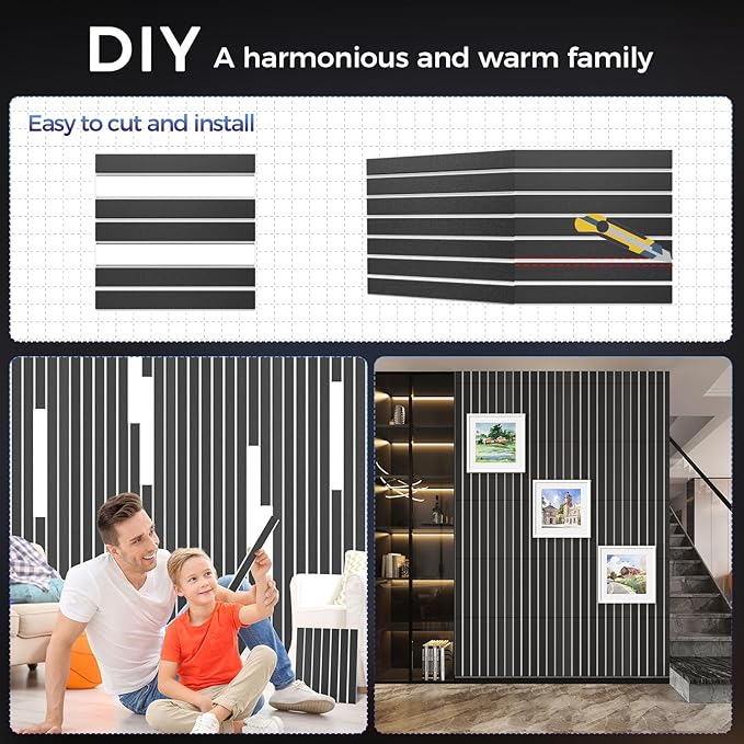 BSHEAD 6 Pack 2-Layer Fold Soundproof Wall Panels, 24 x 12 x 0.43 in Large Sound Proof Foam Panels for Walls, 0.9lb/ft³ High Density, 3D Acoustic Panels,Artistic Noise Dampening Panels Black&White
