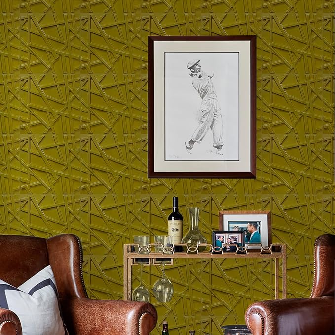 LEVOWAY 3D Wall Panels for Interior Wall Decor, 11.8''x11.8'' 33 Pack Accent Textured Wall Panels for Living Room, Gaming Room, TV Background, Cover 32 Sq.Ft (Brushed Gold)