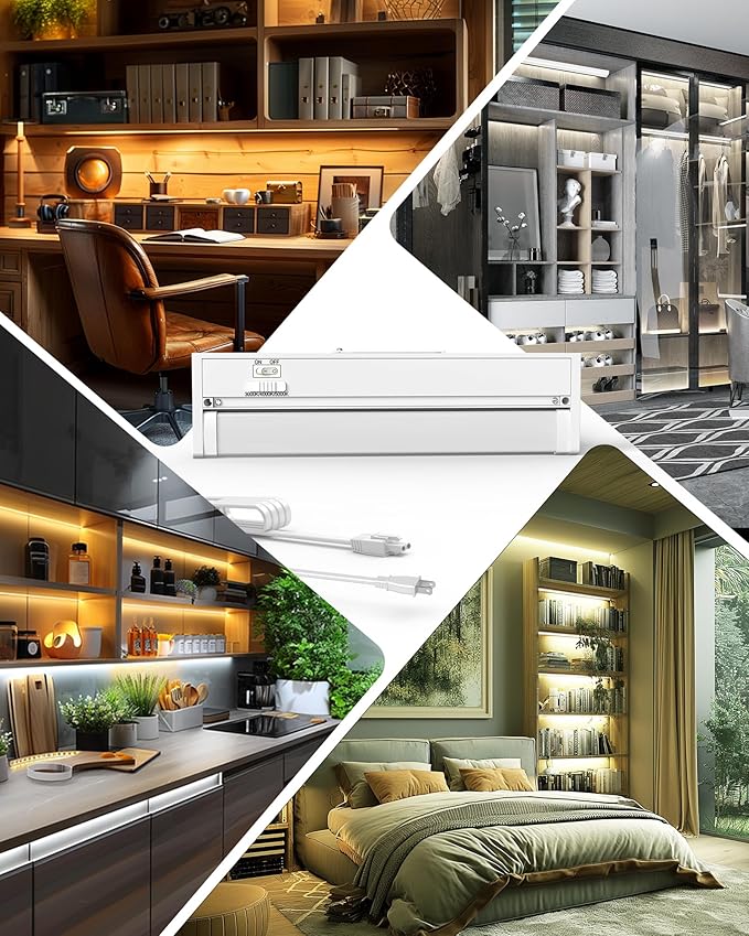 Snyloe 2 Pack 12" Under Cabinet Lighting for Kitchen, 8W 600LM, 3 Color Temperatures (3000K/4000K/5000K), Hardwired or Plug-in, 45° Rotatable Design, Linkable Up to 15 Units, YT-4208-10-2