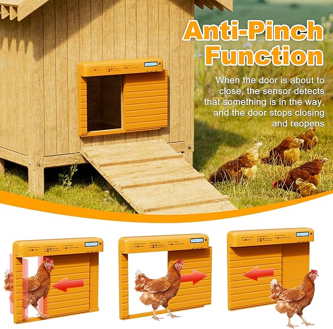 Automatic Chicken Coop Door Battery Powered, Chicken Door with Timer & Light Sensor, Chicken Coop Door with Anti-Pinch Feature