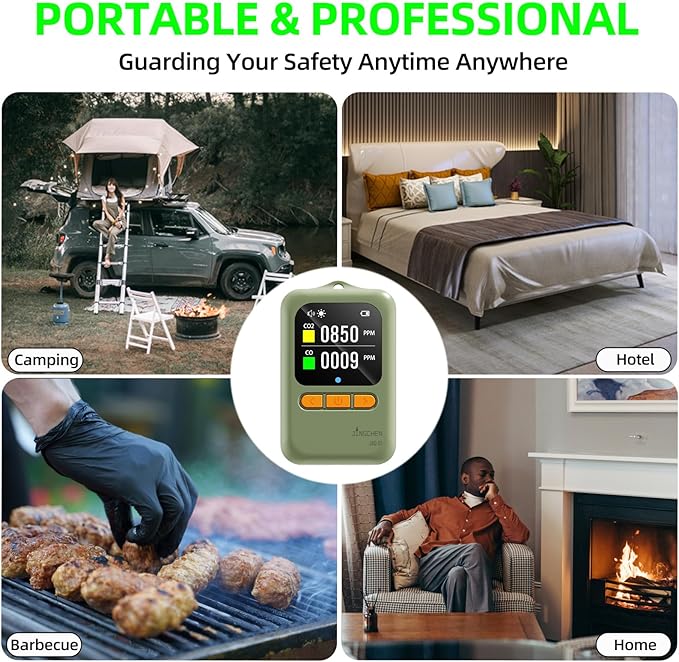 Carbon Monoxide detectors 4-in-1 Portable CO & CO2 Monitor for Travel RV CO Detector Temp/Hum Sensor, Rechargeable Real-Time CO Alarm& CO2 Alarm for Air Safety & Quality (Japan CO Sensor & NDIR)