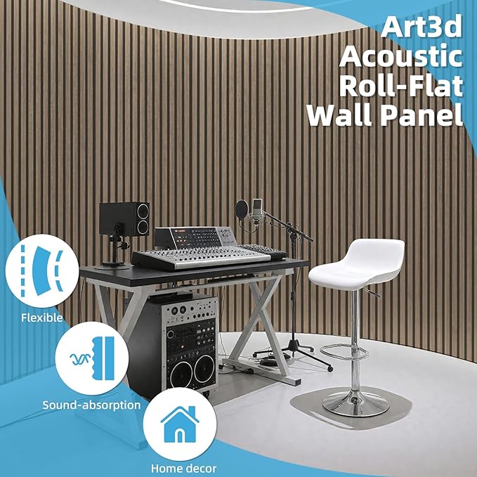 Art3d 2-Pack Acoustic Wood Slat Wall Panel with Roll-Flat Design - 95.3 x 23.8 Inch Sound Absorbing Panels for Living Room Columns Corridor Curved Wall Decor, Ebony