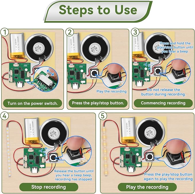 1PCS Customize Recording Module with LED Strip DIY Music Voice Recording Module Chip with Speaker,Type-C Cable,Capability16 Minutes Music for Personalized Greetings, Holiday Crafts Cards with Manual