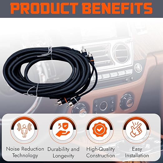 Elite Audio Premium Series 17ft. 2-Channel Car Audio RCA Cable – Double Shielded, Oxygen Free Copper, Noise Reducing Audio Cable for Amplifiers, Subwoofers, Speakers, and Processors – PRM17