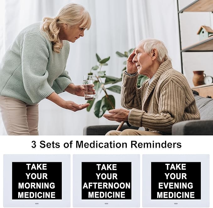 Digital Dementia Alarm Clock 8 inch Large Display, Electronic Calendar Clock with Day and Date for Elderly,3 Time Period Oversized Character Drug Reminders Clock for Dementia Elderly Patients