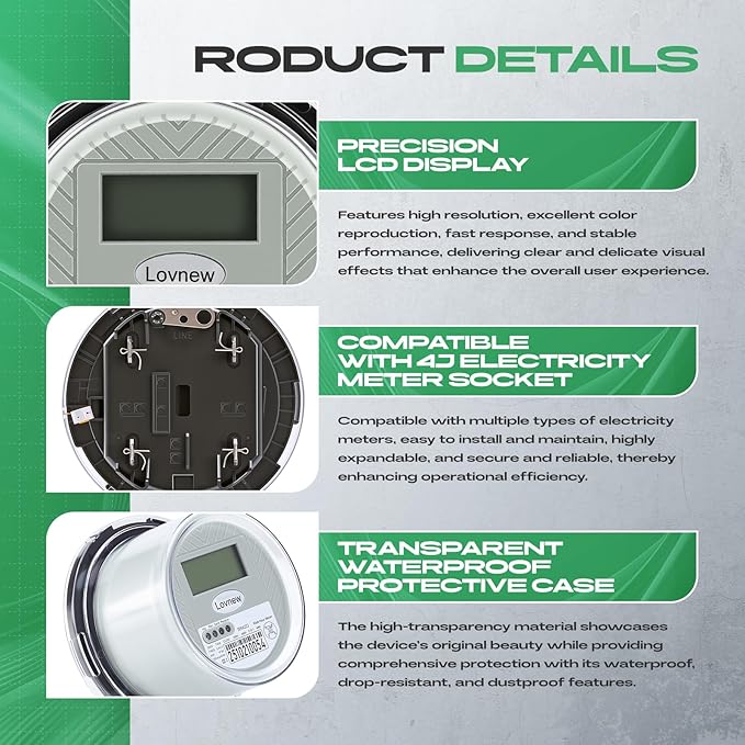 RV Digital Electric Meter,240V 2 Wire kWh Watt Power Meter with LCD Display,CL200 Energy Monitoring submeter for Residential Home Use,TA30 Current Measurement,Compatible with 4 Jaw Meter Sockets