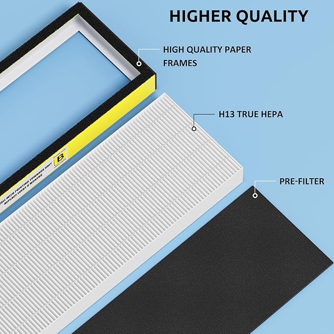 Hfunmo Filter B, FLT4825 Filter Replacement for Guardian AC4825 AC4825E AC4300 AC4800 AC4850 Air Purifier – 2 True HEPA Filters & 6 Pre-Filters (2-Pack)