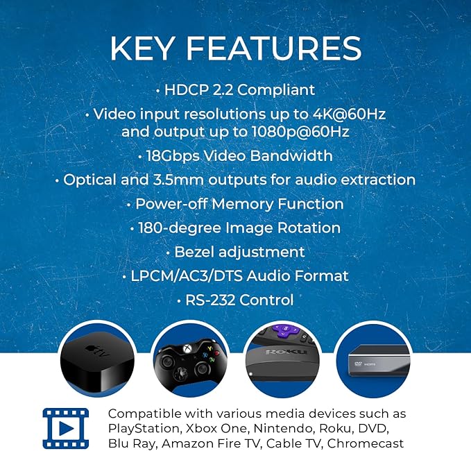 OREI 4K Video Wall Controller for Multi-Screen Display with HDMI and USB-C Inputs, 4K@60Hz Input and 1080p Output, 180° Rotation, RS-232 Control and Optical Audio Output