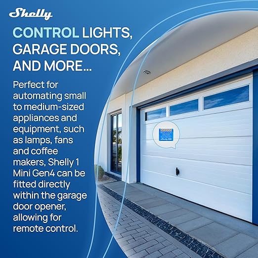 Shelly 1 Mini Gen4 | Wi-Fi, Zigbee & Matter Smart Relay Switch with Dry Contacts, 1-Channel 8A | Home Automation | Alexa, SmartThings, Google, Apple HomeKit Compatible | Garage Door Opener (2 Pack)