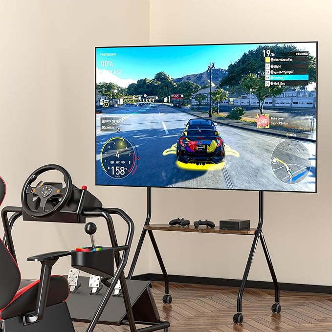 CVDF Rolling TV Stand for 49-75 Inch LCD LED OLED Flat/Curved Panel Screen TVs, Mobile TV Stand with Wheels, Height Adjustable TV Floor Stand, Holds up to 110 Lbs, Max VESA 600 x 600 mm, Black
