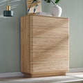 JXQTLINGMU 5 Drawer Dresser for Bedroom, 42" Tall Modern Wood Dressers, Push-to-Open Chest of Drawers for Closet Organizers & Storage, Curved Profile Design,Natural Oak
