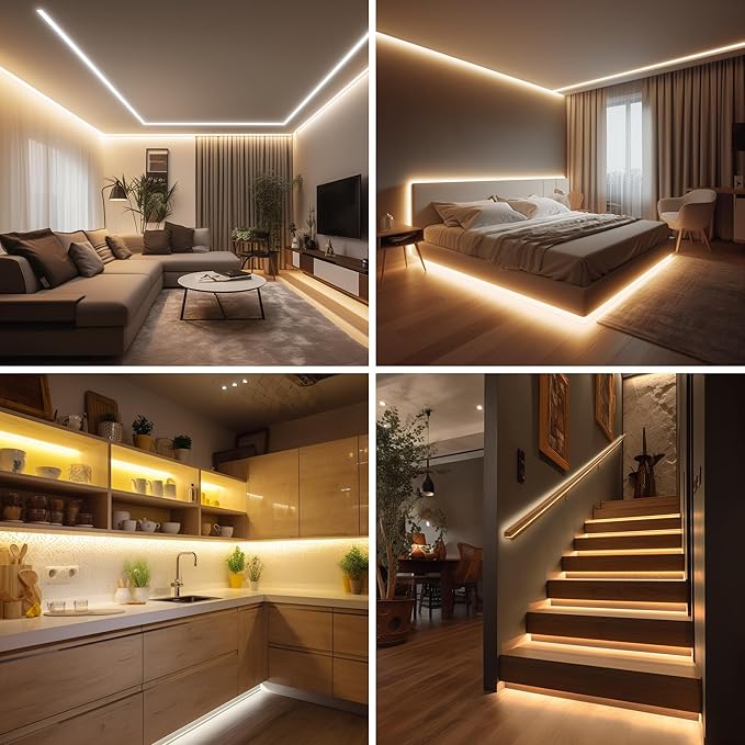 Pandery COB LED Strip Lights Warm White,24V Dimmable led Light Strip KIT with Remote and app Control,3000K 9.84FT/3m 8mm Wide Ra>90 Cuttable Flexible Strip Lights for Bedroom,Wardrobe,Cabinet