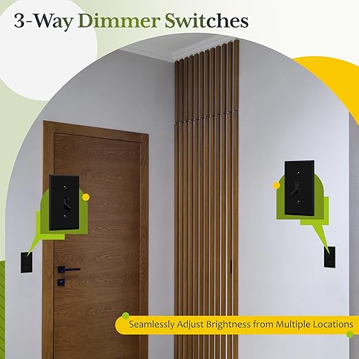 TG Digital Toggle Dimmer Light Switch for Dimmable LED, CFL and Incandescent Light Bulbs, Single Pole/ 3-Way, Wall Plate Included, UL Listed, 2 Pack, Black