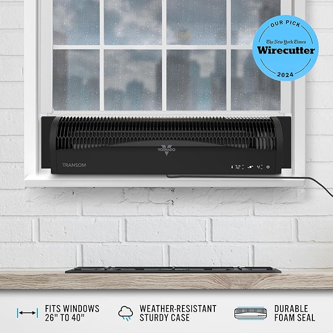 Vornado TRANSOM Window Fan with 4 Speeds, Remote Control, Reversible Exhaust Mode, Weather Resistant Case, Black, Whole Room