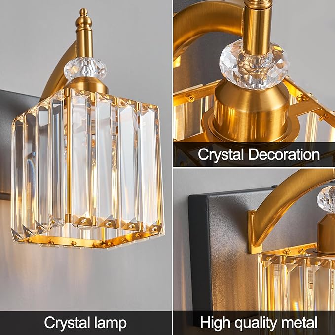 BBLLWJ Modern Bathroom Vanity Light 3-Light Black and Gold Crystal Light Fixtures Over Mirror for Bathroom Wall Sconce