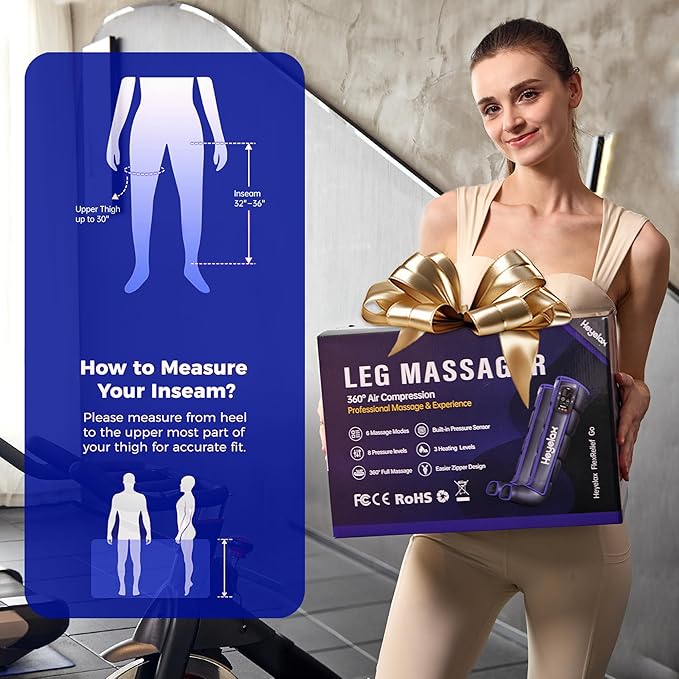 Heyelax Leg Compression Massager for Circulation and Pain Relief FSA, Recovery Boots Sleeve for Fast Therapy, Cordless Leg Massager with Heat as Ideal Gifts for Men Women (Large1-Pack)