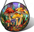 DASTOLL Stained Glass Window Hanging, Jungle Mushrooms Sun Catchers Diamond Glass Panel Hangings Plant Suncatcher Decor for Birthday for Women, Men, Wife, Aunt, and Mom 7.8 in