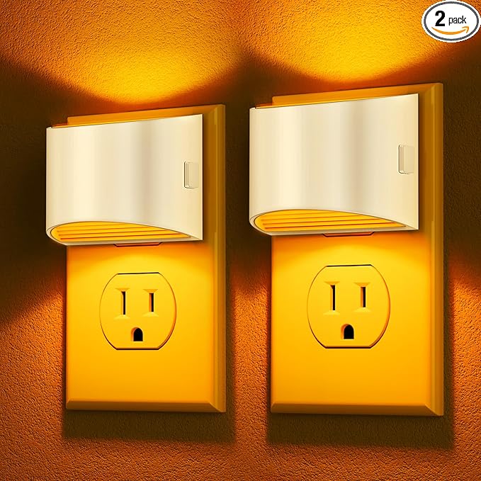 DORESshop LED Night Light[2 Pack], Night Lights Plug into Wall, 3 Level Brightness Adjustable Plug in Night Light, Dusk to Dawn Sensor Nightlights for Adults,Bedroom,Bathroom,Hallway,Amber White Cover