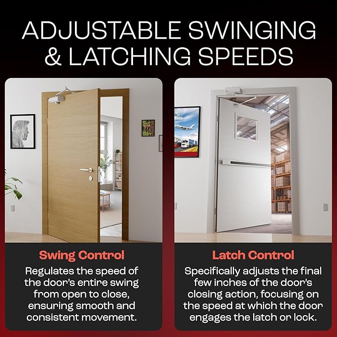 PrimeWare DC-300 Automatic Adjustable Door Closers for Home | Soft Close, No Slam | Residential and Commercial Door Closer | Level 3 | for Doors Weighing 90-140 lbs | Hydraulic Door Spring - White