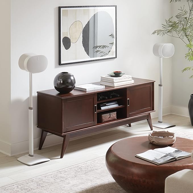 Sanus Height Adjustable Speaker Stands for Sonos Era 300™ - 17" Height Adjustment Sonos Stand Includes Carpet Spikes & Rubber Pads - Easy DIY Install Comes w/All Hardware - White Pair