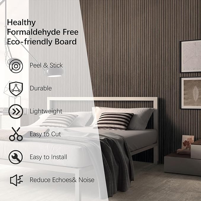 ARMURO Wood Panels for Wall 2 PCS - Extra-Long Wood Slat Wall Panel - DIY Acoustic & Soundproof Wood Wall Panels - 3d Wall Panels Peel and Stick Noise Reducing Feature Wall - (Black 11.8" W x 94.5" L)
